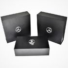 PUのエヴァの象眼細工の金属のロゴの革堅い磁気ギフト用の箱の注文の包装紙の黒